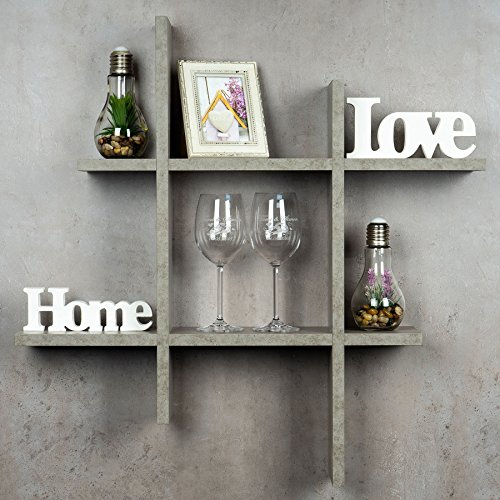 levandeo Hashtag Regal 75x75cm Wandregal Holz Beton-Optik Bücherregal Hängeregal Ablage Steckregal