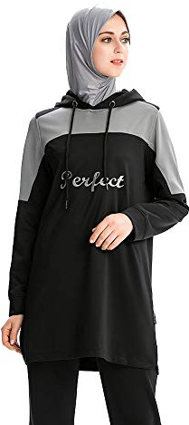 Sweat-Shirt Islamique à Capuche pour Femmes, Pull de Sports musulmans (L, Noir)