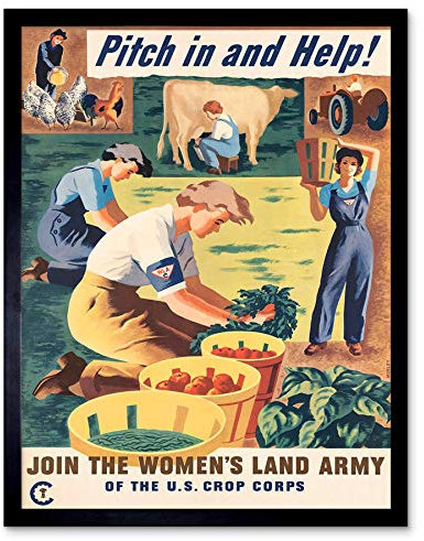 Wee Blue Coo Propaganda Wwii War Pitch Farm Vegetables Women Land Army USA Art Print Framed Poster Wall Decor Kunstdruck Poster Wand-Dekor-12X16 Zoll