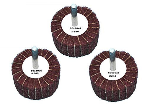 3 Stück Fächerschleifer mit Vlies-Gewebekombination 50mmx30mm, 6mm Einspannschaft, Körnung: 240 - Schleifmopstift, Lamellenschleifer, Schleifmop Schleifvlies, Lamellenrad mit Schaft.