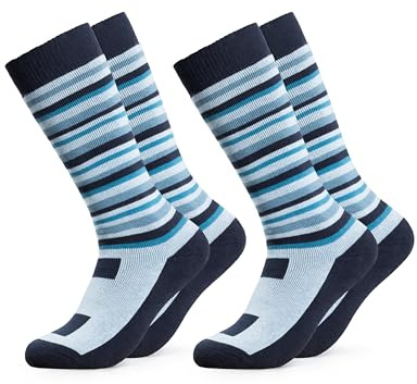 Occulto CALCETINES de ESQUI para NIÑOS y NIÑAS (2 Pares), CALCETINES TÉRMICOS NIÑOS de INVIERNO ACOLCHADOS y TRANSPIRABLES 31-34 Azul