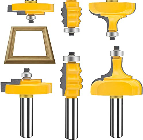 TAIWAIN Router Bit Set 1/2 Inch Shank 3 PCS, Frame Wood Milling Cutter,Rail &Stile Woodworking Miter Carbide CNC Cutting Router Bits Sets Tool for Cabinet Drawer Door Surfacing (G1-G)
