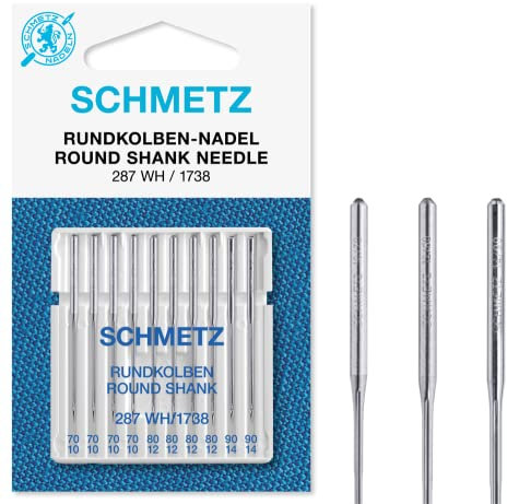 SCHMETZ Nähmaschinennadeln | 10 Rundkolben-Nadeln | System 287 WH, 1738, DBx1 und SY 2270 | Nadeldicke 4x 70/10 / 4x 80/12 / 2x 90/14 | Mit Rundkolben