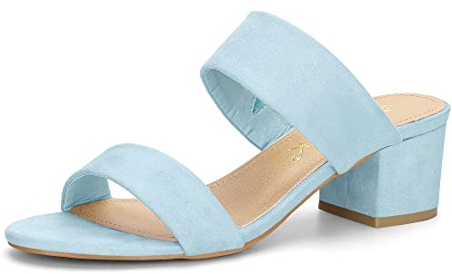 Allegra K Women's Block Heel Double Straps Slide Sandals
