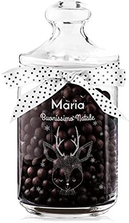 Maverton Biscottiera in vetro - incisione personalizzata - capienza 1L - chiusura ermetica - dimensioni 21 cm x 8,5 cm - idea regalo per il Natale - la renna