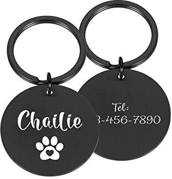 Haustier-ID-Tags Kundenspezifischer Name Adresse Haustier-Erkennungsmarken Katzenhalsband Haustier-ID-Erkennungsmarken Halsbänder Edelstahl-Katzenmarken-Zubehör,schwarz,L 30x30mm