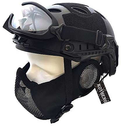 Tattica PJ Type Airsoft Casco Veloce e Maschera di Protezione per le Orecchie a Rete Pieghevole a Mezza Faccia con Occhiali Set di Protezione Integrale