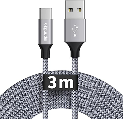 etguuds Extra-Long USB C Charger Cable 3M, USB A to USB C Cable | USB Type C 3A Fast Charging Lead Nylon Braided for iPhone 17 16 15 Pro Galaxy S26 S25 S24 S23 S20 S10 S9 S10E A53 A55-Grey