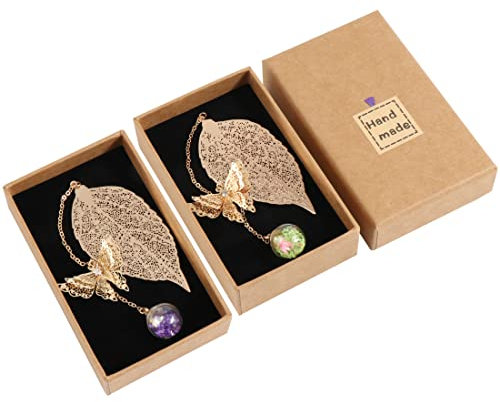 Lesezeichen aus Metallblatt, Metall Feder Lesezeichen Geburtstagsgeschenk Frauen Lehrer & Muttertag Schmetterling Lesezeichen für Buchliebhaber, Leser, Mutter, Dame, Mädchen 2Pcs