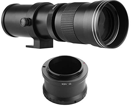 Andoer Appareil Photo MF Objectif Zoom Super téléobjectif F / 8.3-16 420-800mm Monture T avec Bague adaptatrice de Monture NEX Remplacement de Filetage Universel 1/4 pour Appareil Photo