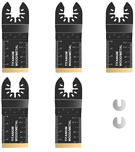 Funnytek 5tlg Titanium Multitool Sägeblätter mit 2 zusätzlichen Adaptern | Universal, Kompatibel mit Rockwell Milwaukee Makita, für Holz, Metall, Nägel und Hartes Material, Oszillierende Sägeblätter