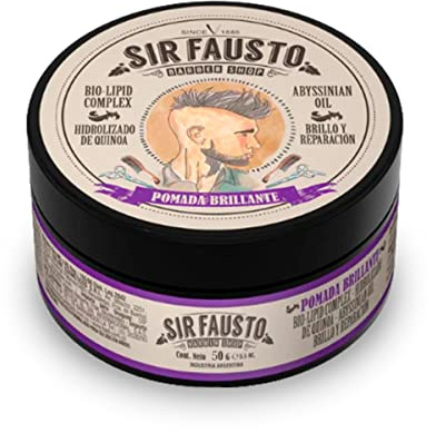 Sir Fausto - Pomada Brillante para Pelo Hombre - Cera Ideal para Resaltar Rizos - 50 ml - Aporta Brillo a tu Cabello - con Quinoa Hidrolizada, Humecta y Acondiciona