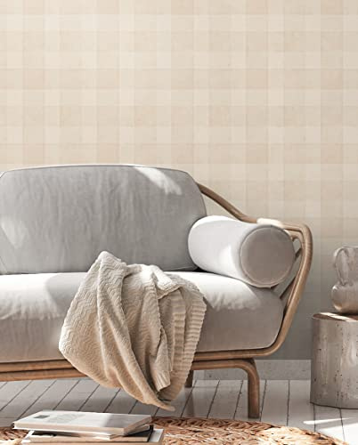 A.S. Création Karo Tapete Beige Natur PVC-Frei - Natural Living 386643 - Vliestapete Karriert Landhaus - 10,05x0,53m Made in Germany