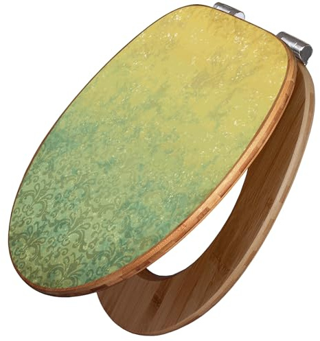 banjado Design WC Sitz Bambus Absenkautomatik 45,8x37,5cm - Toilettendeckel mit Absenkautomatik Holz - hochwertiger Bambus Klodeckel - WC-Sitz für gängigen Toiletten - Motiv Vintage Messing