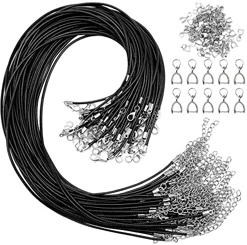YDHfdc Lederband Kette Set 120 Stück Mit Verschluss - Gewachste Halskette Schwarz für Armband Schmuckherstellung, DIY Zubehör