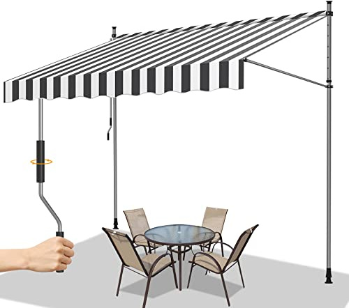 Gimisgu Klemmmarkise mit Handkurbel Balkon, 250x120cm Balkonmarkise ohne Bohren, UV-beständig, Sonnenschutz Wasserdicht, Höhenverstellbar Markise Einziehbar für Balkon Garten,Weiß Grau
