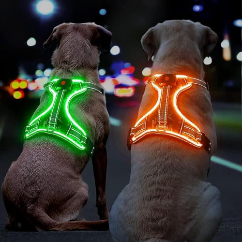LED Hundegeschirr Leuchtend, Leuchtgeschirr für Hunde Aufladbar, No Pull Reflektierend Brustgeschirr Gepolstert, Anti Zug Hund Leucht Geschirr mit Griff Verstellbar für Kleine Mittelgroße Grosse Hunde