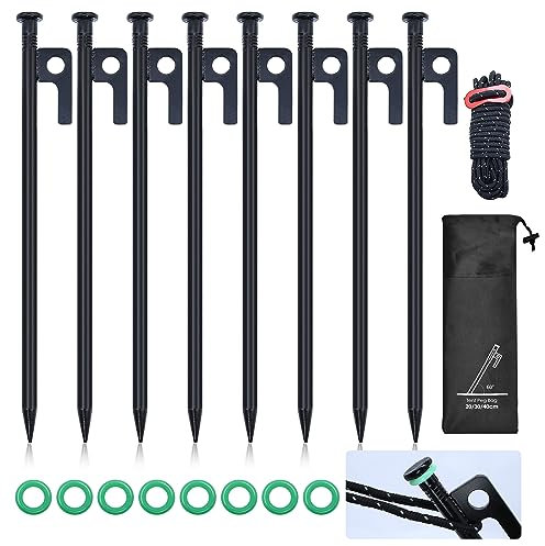 RUNYU® 8 Stück Zeltheringe Sturmsicher 30cm Lange und Stabil Heringe Zelt Erdnägel für Camping und Outdoor, Zeltnägel Stahl Heringe mit Zubehör