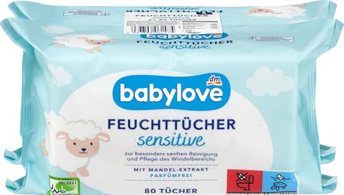 Babylove Feuchttücher und co (10x 80 Tücher, Sensitive Feuchttücher)