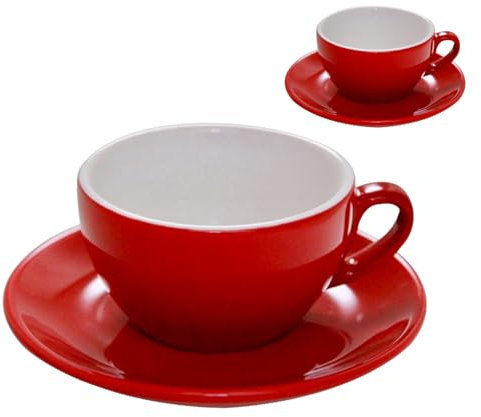 MY Obsession Set di tazze da cappuccino, 200 ml, tazze da tè, latte macchiato, pareti spesse, grandi, rosso/bianco, porcellana, elegante confezione regalo (set da 2 pezzi)