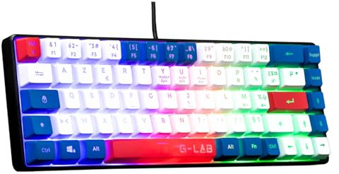The G-Lab Keyz Hydrogen, Clavier Gamer 60%, Semi-mécanique Filaire Azerty, Rétroéclairage Multicolore- Mini Clavier Gamer Silencieux, Format Compact TKL - PC/PS5 (Bleu/Blanc/Rouge)