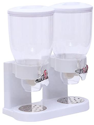 Tiuimk Dispensador doble de cereales, dispensador de alimentos doble para el hogar, despensa, cereales, color blanco