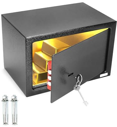 QWORK® Safe Tresor 31 x 20 x 20 cm mit Triple-Bit Schlüssel, Möbeltresor Hohe Sicherheit Stahlkonstruktion für Wertsachen