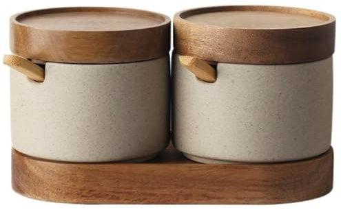 Azucarero Salero Botes Especias Recipiente De Cerámica Vintage Para Condimentos Con Tapa Y Cuchara, Juego De Tarros Para Especias Para Sal Y Azúcar Frascos Especiarias Tarros Especias ( Color : 2Piece