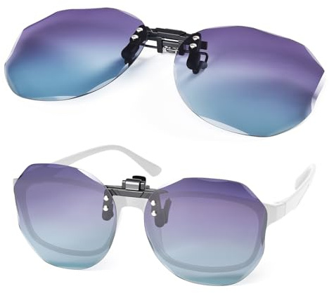 TINHAO Polarized Clip On Sunglasses for Women Men Over Prescription Polygon Flip up Sunglasses UV Protection