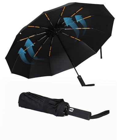 Giyaluzw Regenschirm Sturmfest Taschenschirm Automatik mit 12 Doppelrippen, Umbrella Windproof, FaltbarDoppler Regenschirm Schwarz für Damen und Herren