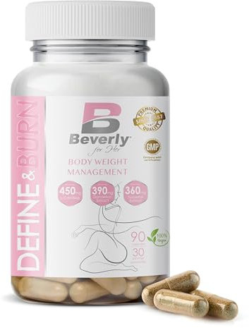 Beverly Define & Burn - Quemador de grasa con efecto diurético para mujer - 90 Cápsulas vegetales - 30 Servicios - Contribuye a eliminar el exceso de grasa y líquidos
