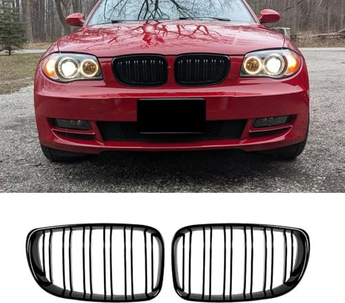 Gangying E81 Calandre Grilles Avant pour BMW Série 1 E81 E82 E87 E88 Grille LCI Facelift 2008–2011 Calandre E81 E82 Noir Brillant