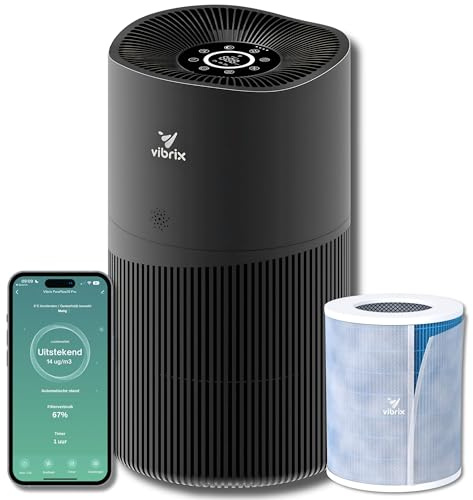 Vibrix Purificador de aire Sala - 70m2 - Filtro HEPA - Ionizador - Filtro de Aire - Purificador de Aire - Limpiador de Aire - PureFlow70 Pro - CADR 468m3/h