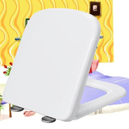 Wc Sitz, Toilettendeckel mit Absenkautomatik Eckig Weiß Wc Deckel Toilettensitz mit Absenkautomatik Top-Installation Klodeckel aus Duroplast,white-36 * 44cm