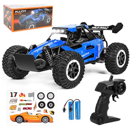 Joellfuner ferngesteuertes Auto, 2.4GHz 1:16 Offroad Monster RC Truck, 2WD 20KM/H RC Buggy mit LED-Licht, wasserdichte ferngesteuert Offroad Spielzeugauto für Kinder Geschenk ab 3 Jahre (Blaues)
