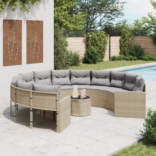 ShGaxin Gartensofa mit Tisch und Kissen Rund Beige Poly-Rattan, Balkonmöbel, Gartenlounge, Gartenmöbel, Balkon Sofa, Terrassen Sofa, Terrassenmöbel - 3318537