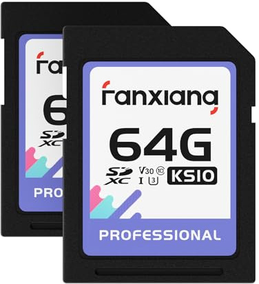 fanxiang Tarjeta SD Card Tarjeta SD 64GBx2 Tarjeta de Memoria Memory Card, UHS-I U3/V30/A2 Lectura/Escritura 95/45(MB/s) Compatible con Cámara Sony Canon Nikon 4K Cámara Pro Serie -KS10