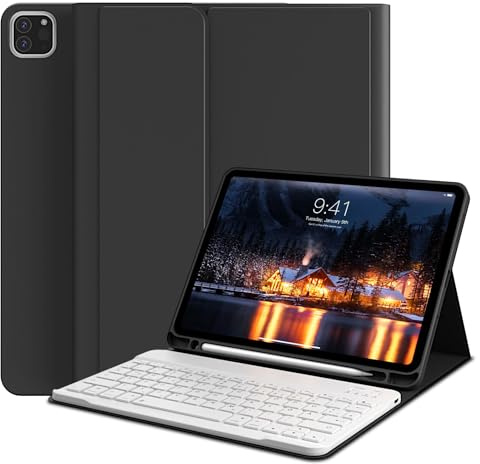 GKABXY Hülle mit Tastatur für iPad Pro 11 4. / 3. / 2. Generation 2022/2021/2020 mit stifthalter, Magnetische Abnehmbare Bluetooth-Tastatur, QWERTZ Layout, für iPad Pro 11 Zoll, Schwarz
