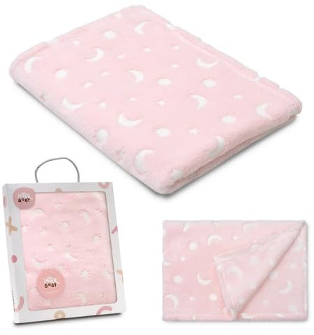 Interbaby - Coperta neonato | Extra morbido con incisione luna stelle, confortevole, calda | Coperta mesi bambino 80 x 110 cm, unisex, per culle, passeggini, mosè