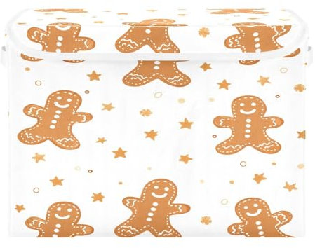 Ewusp Scatole natalizie di pan di zenzero con coperchio e manici, grandi, pieghevoli, in tessuto, per armadio, organizer per casa, ufficio, stanza dei bambini