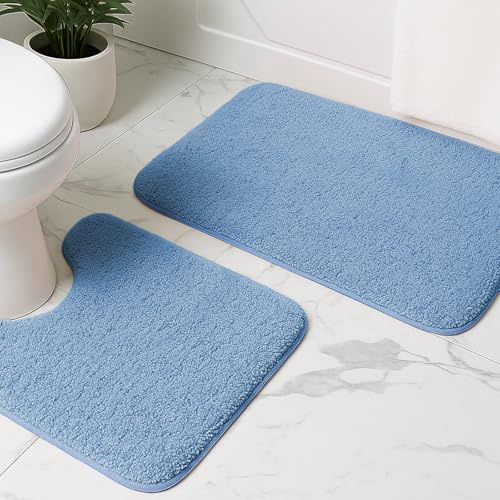 RUN HELIX Mikrofaser badezimmerteppich Set 2 teilig，50x50CM+50x80CM badteppich Set，2cm uper Dicker，Super Saugfähig，Waschbar，badematte rutschfest