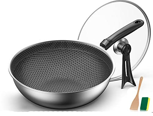 Wok antiadherente con textura de panal de acero inoxidable para cocina doméstica de inducción y estufa de gas compatible (30 cm, color: B)