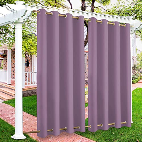 Rideaux d'extérieur lilas 254 x 274,3 cm pour jardin, terrasse, rideaux imperméables occultants à isolation thermique avec double œillets, coupe-vent et parfaits pour tonnelle, pergola