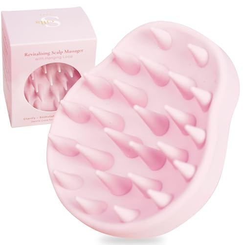 Scilla Rose Masajeador de cuero cabelludo de silicona para crecimiento y relajación del cabello, cepillo para desenredar el cabello para tratamiento del cuero cabelludo seco, exfoliante de ducha