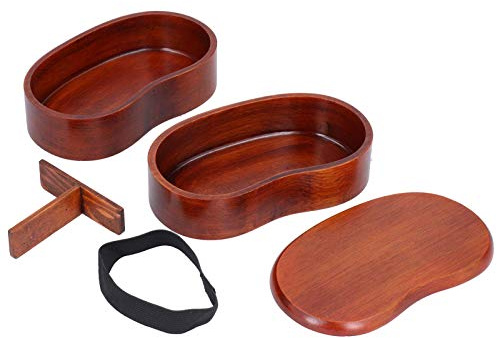Jwthee Caja de almuerzo de madera, lonchera japonesa, caja de almuerzo de doble capa con compartimento, contenedores de alimentos para adultos de excursión