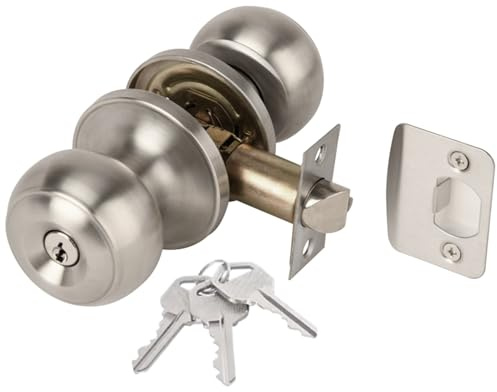 Hunta HANDLEZONE® Riva Entrance Knobset, Key Locked Door Knobset, Adjustable 60-70mm Latch, 1 Set – Satin Stainless Steel