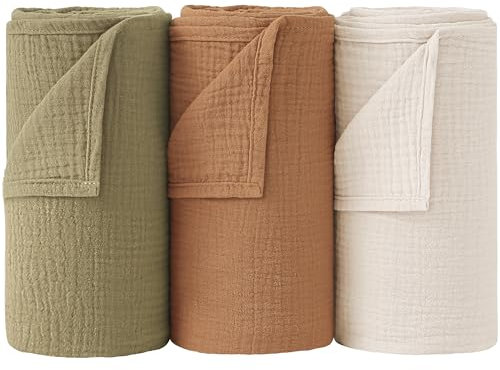 bearmoss Bébé Couverture d'Emmaillotage,Langes Coton Bébé 96x106cm Musseline Couverture de Unisexe pour Fille et Garçon 3pack (Marron)