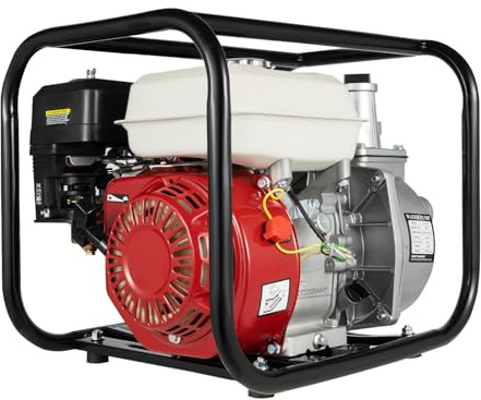 Bomba de agua de gasolina, motor de 4 tiempos, 210 CC, 6,5 CV, bomba de jardín con conexión de 2 pulgadas, arranque por cable, depósito de combustible de 3,6 l, altura de extracción de 28 m