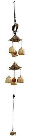 Carillon à Vent Métal en Cuivre, Pendentif 2 Niveaux 6 Cloches Dorées