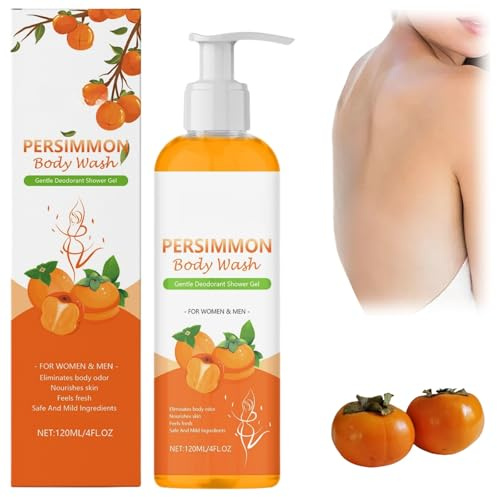 120ML Persimmon Body Wash for Old People Smell,Persimmon Body Wash for Body Odor Removal,Men and Women Anti Perspirant Deodorant,Bod-y Wash for Face and Body,Deeply Cleaning and Nourishing Shower Gel
